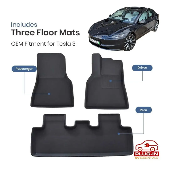 Picture of Tesla Model 3 New 2024 Car Floor Mats 3D XPE All Weather Liner Non-Slip Rubber